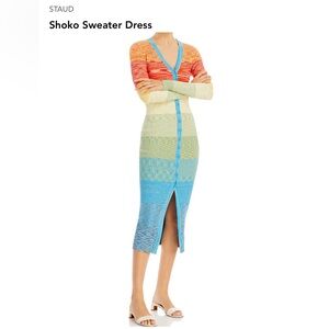STAUD SHOKO RAINBOW SWEATER DRESS - midi